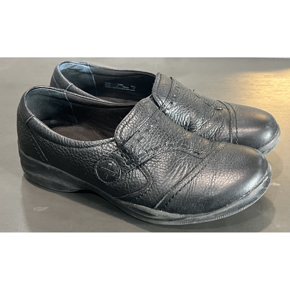 Clarks In Motion Shoes Womens Sz 8.5M Slip On Clog Loafer 35732‎ Black Leather